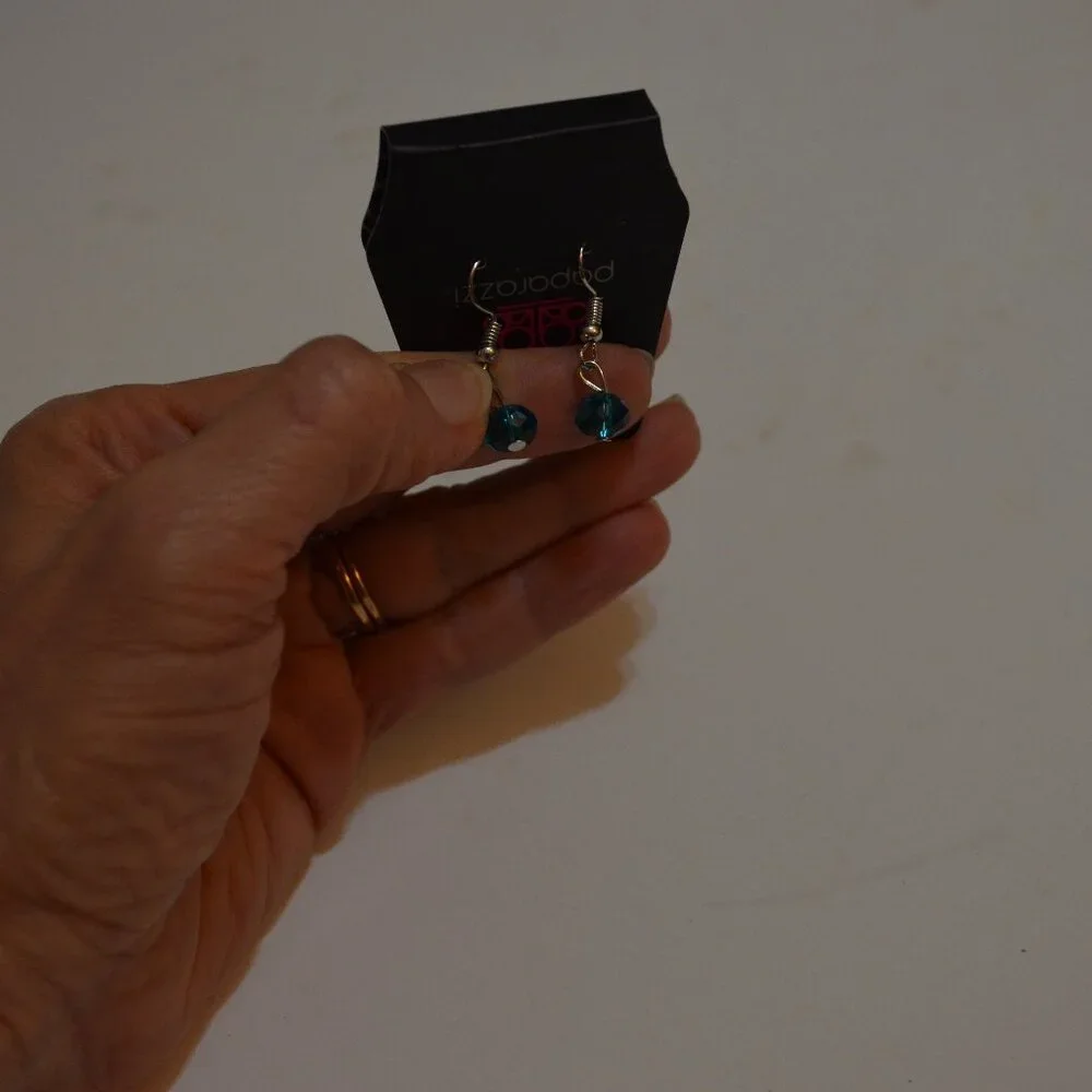 Paparazzi (R) Glass Blue Faceted Beads on Silverton Wire Hooks Hanging Earrings